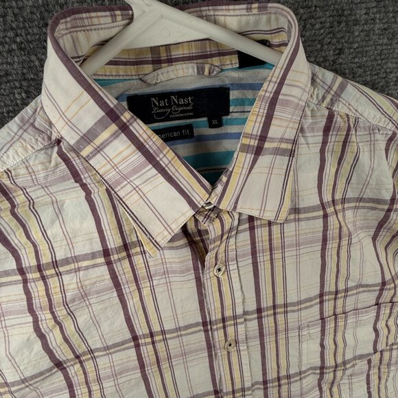 Nat Nast Men Button Up Shirt Long Sleeve American Fit XL Plaid Colorful Cotton - Picture 7 of 13